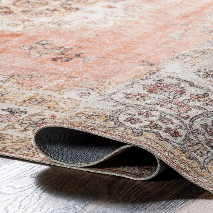 Peach Washable Rosette Medallion Area Rug 120x180 cm