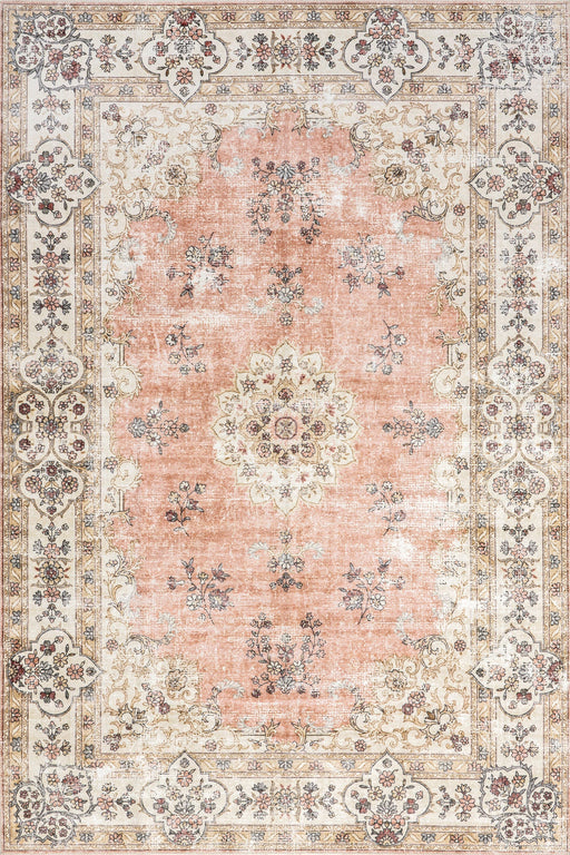 Peach Washable Rosette Medallion Area Rug 120x180 cm