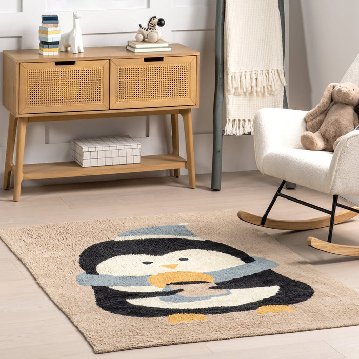 Penguin wasbaar vloerkleed voor de kinderkamer 120 x 180 cm bruin