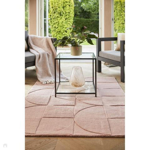 Penny Modern geometrisch 3D handgesneden hoog-laag getextureerd wollen blozen roze vloerkleed 200 x 290 cm