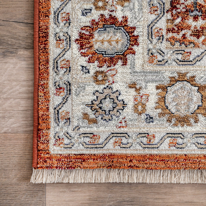 Persian Fringed Area Rug In Rust Color