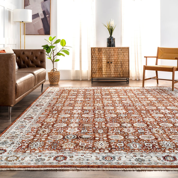 Persian Fringed Area Rug In Rust Color