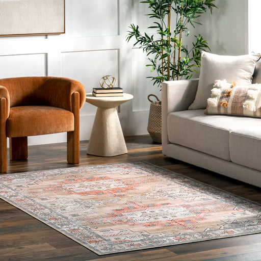 Persian Machine Washable Rug in Tan for Busy Homes