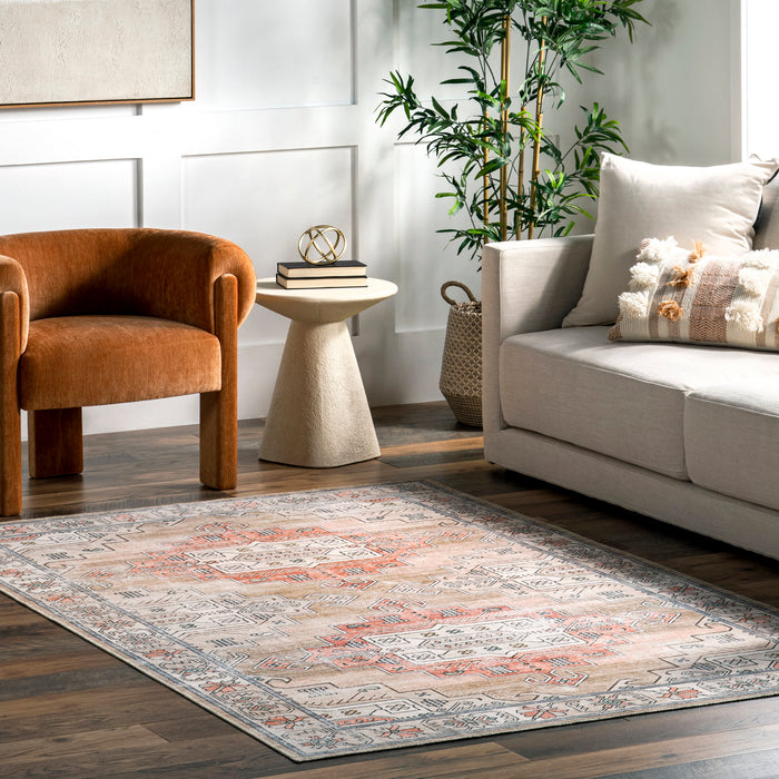 Persian Machine Washable Rug in Tan for Busy Homes