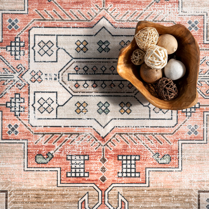 Persian Machine Washable Rug in Tan for Busy Homes