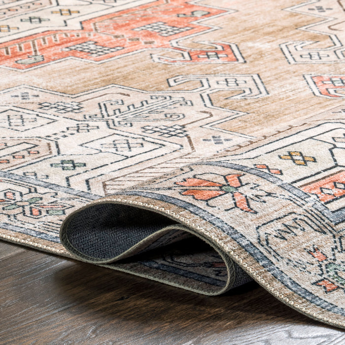 Persian Machine Washable Rug in Tan for Busy Homes