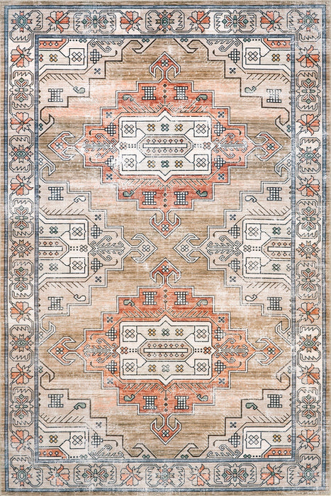 Persian Machine Washable Rug in Tan for Busy Homes