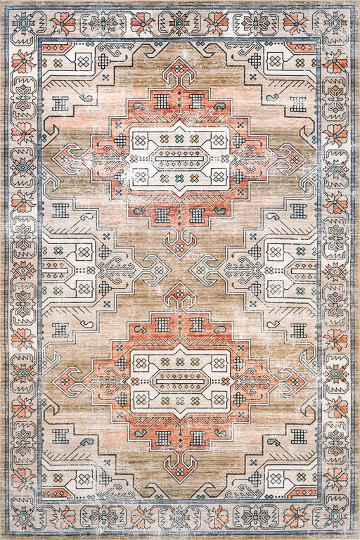 Persian Machine Washable Rug in Tan for Busy Homes