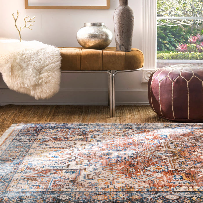 Persian Pattern Area Rug in Rust for Living Room