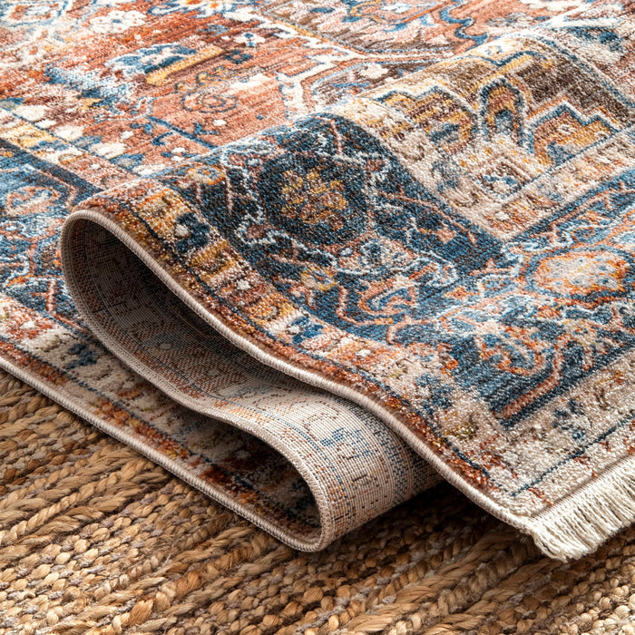 Persian Pattern Area Rug in Rust for Living Room
