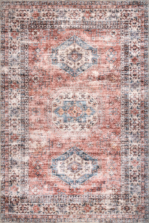 Persian Washable Rug in Brick Color for Home Decor
