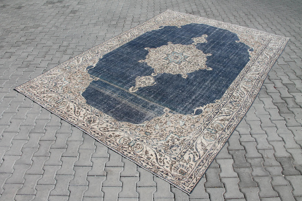 Tappeto persiano in lana 367 cm x 256 cm in blu navy e beige