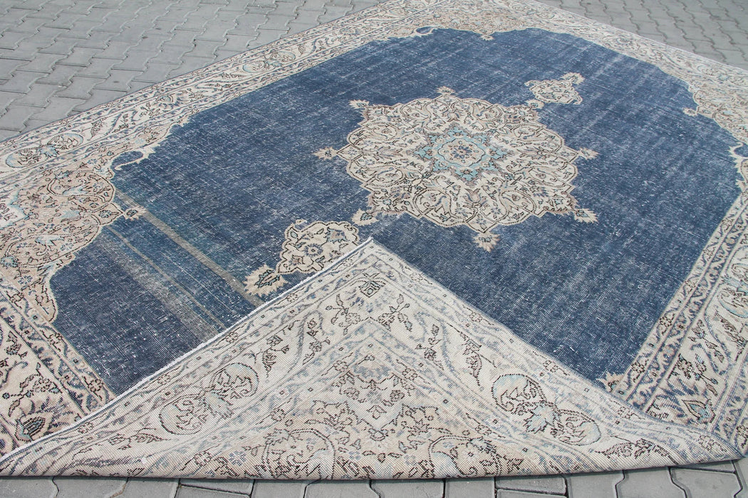 Tappeto persiano in lana 367 cm x 256 cm in blu navy e beige