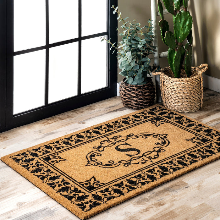 Personalized Coir Welcome Mat with Initial S for Entryway