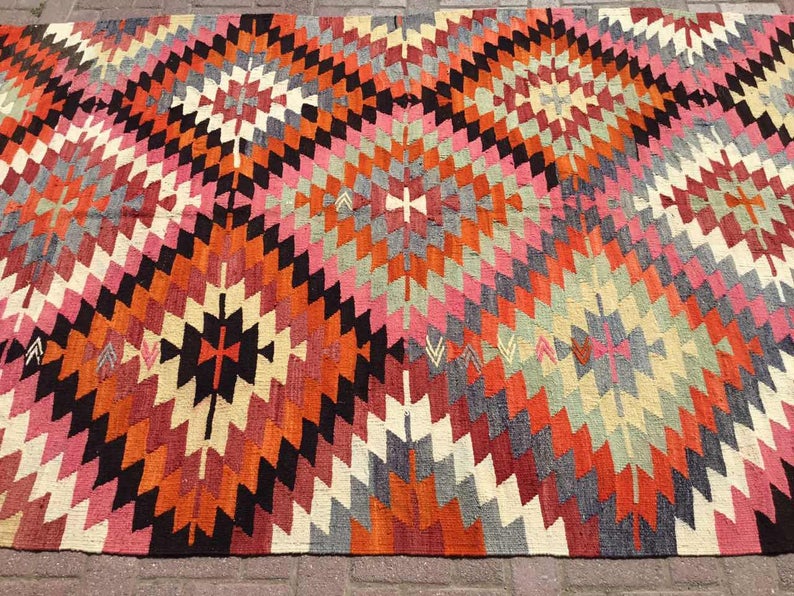 Pinkki Bohemian Vintage -matto 265cm x 170cm käsinkudottu