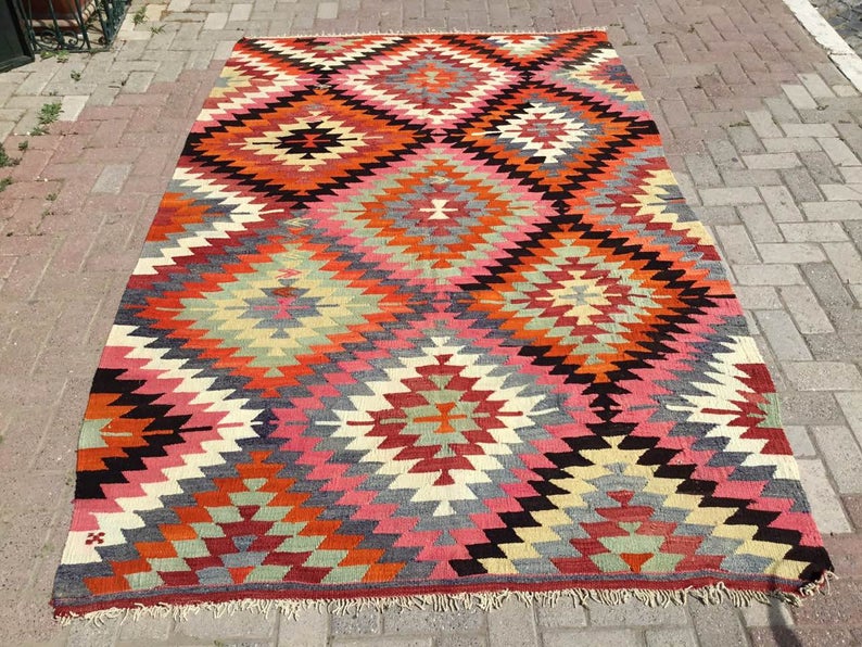 Pinkki Bohemian Vintage -matto 265cm x 170cm käsinkudottu