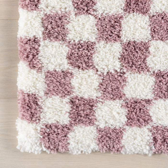 Pink Checkered Shag Area Rug 120 x 180 cm