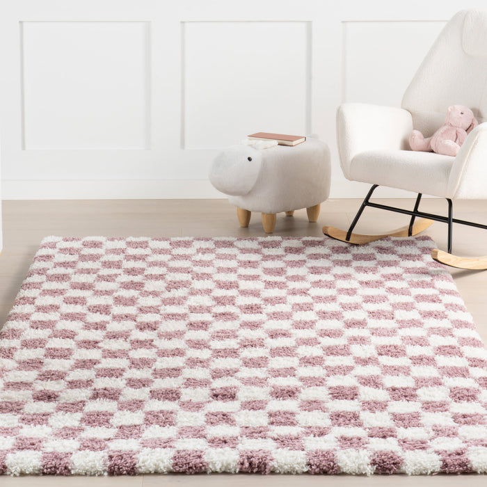 Pink Checkered Shag Area Rug 120 x 180 cm