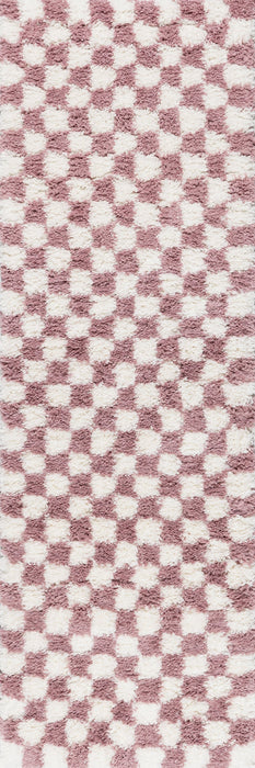 Pink Checkered Shag Area Rug 120 x 180 cm
