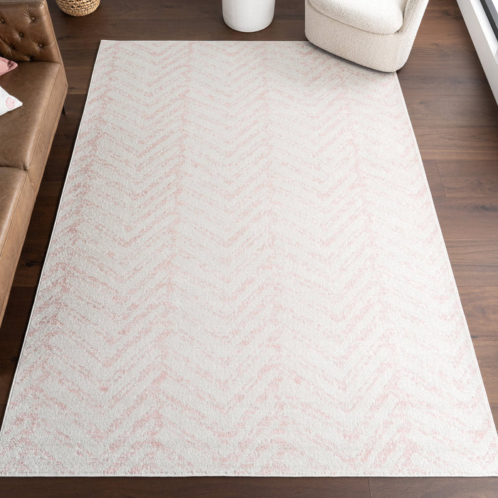 Tappeto rosa Chevron da 150 cm, durevole, morbido e confortevole