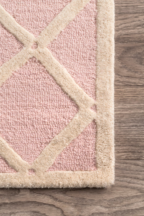 Pink Lattice Trellis Wool Area Rug for Home Spaces