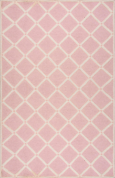 Pink Lattice Trellis Wool Area Rug for Home Spaces