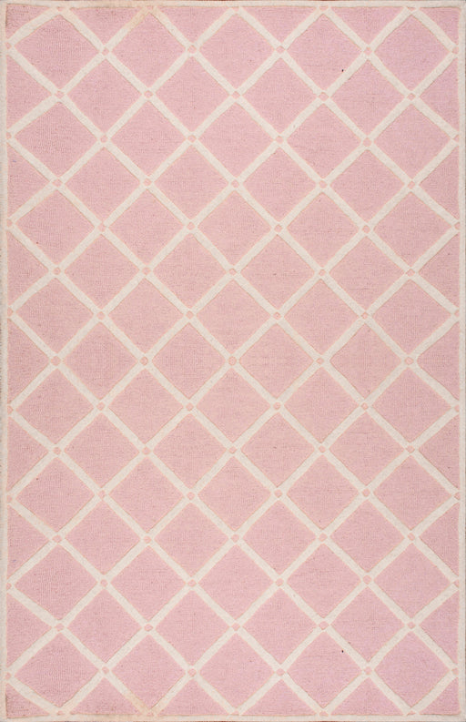 Pink Lattice Trellis Wool Area Rug for Home Spaces