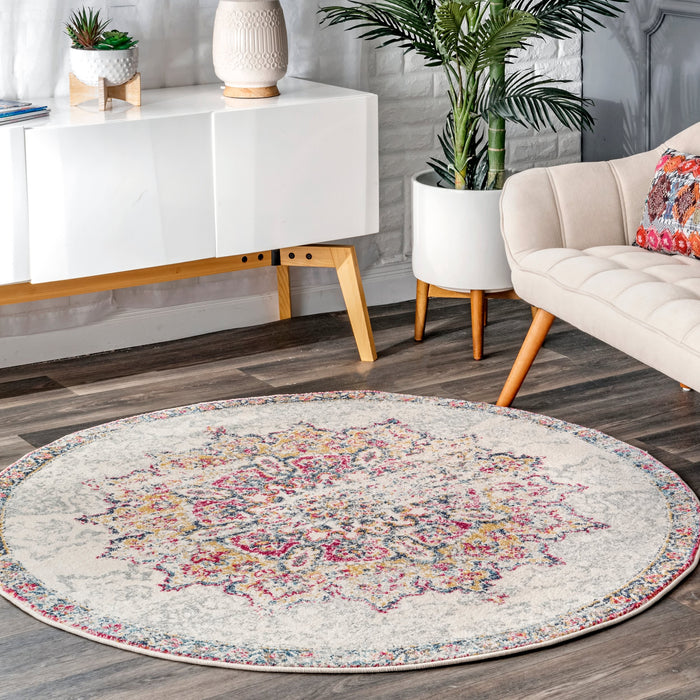 Pink Medallion Area Rug for High Traffic Spaces