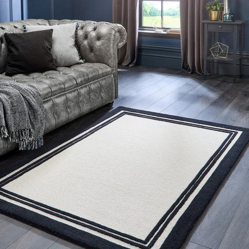 Piper Modern Plain Border Hand-Woven Wool Monochrome/Cream/Black Rug