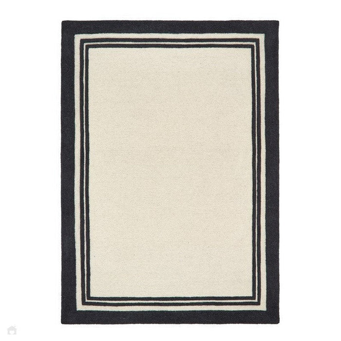 Piper Modern Plain Border Hand-Woven Wool Monochrome/Cream/Black Rug