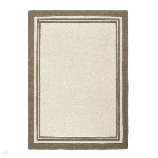 Piper modern effen rand handgeweven wollen taupe/beige/crème vloerkleed