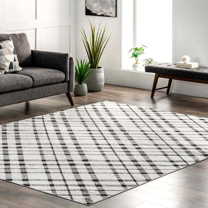 Plaid Machine Washable Area Rug in Grey 150x230 cm