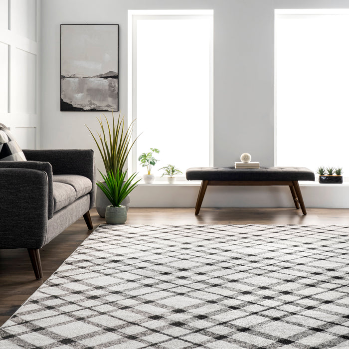 Plaid Machine Washable Area Rug in Grey 150x230 cm