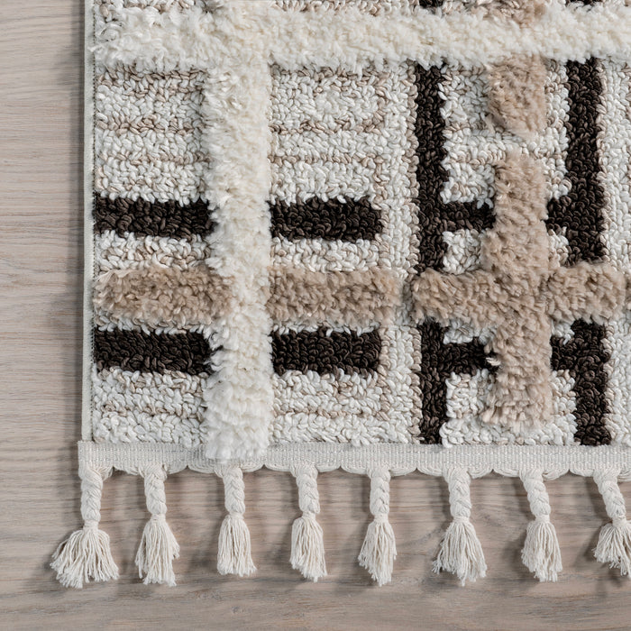 Plaid Tasseled Area Rug 120x180 cm Ivory