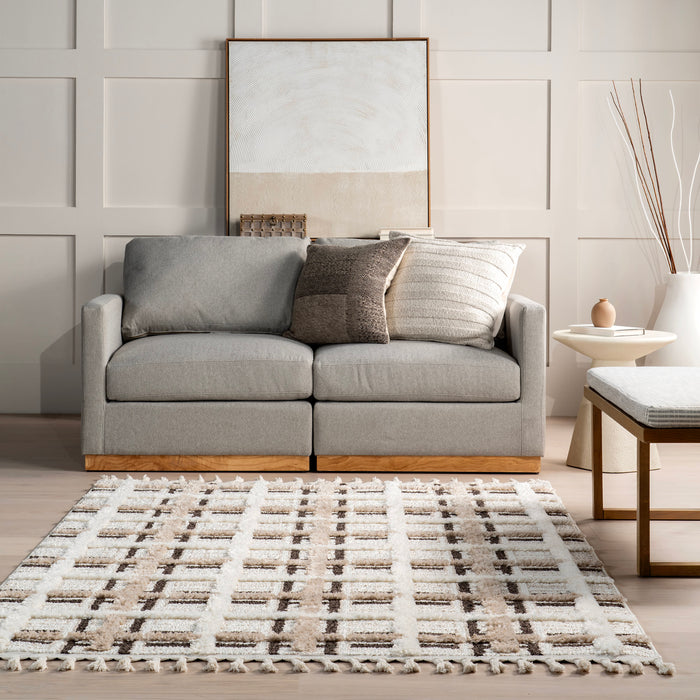 Plaid Tasseled Area Rug 120x180 cm Ivory