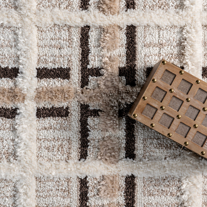 Plaid Tasseled Area Rug 120x180 cm Ivory