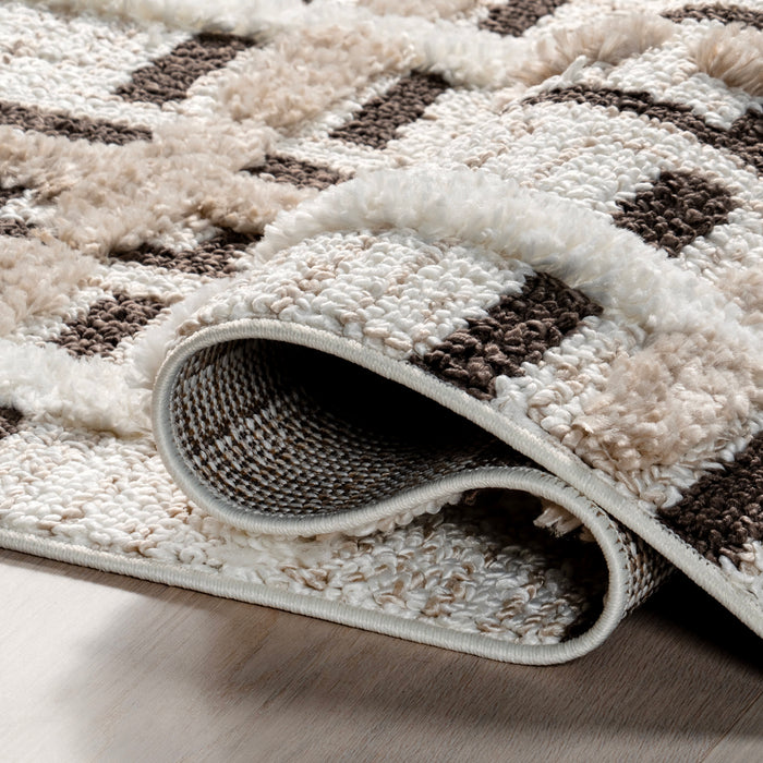 Plaid Tasseled Area Rug 120x180 cm Ivory