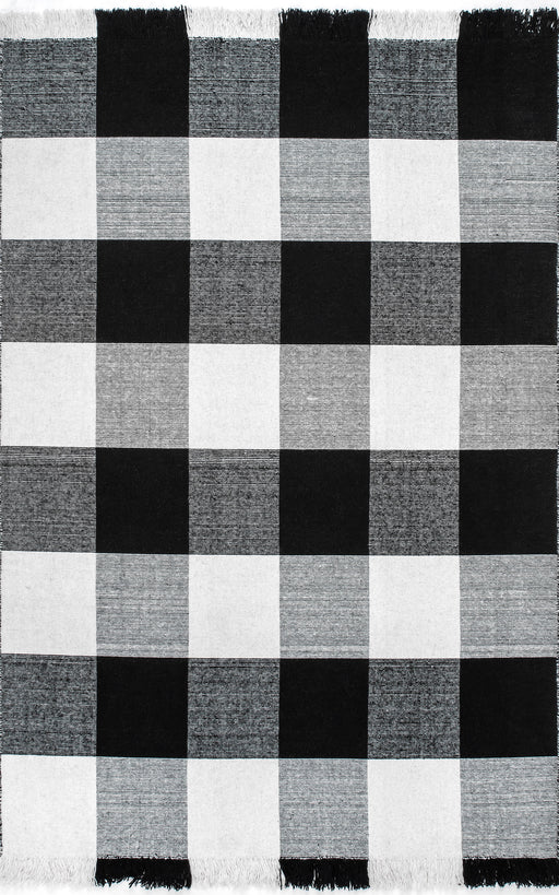 Plaid Wool Area Rug 150x240 cm Black Fringed Design