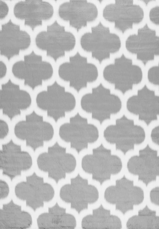 Plush Grey Faux Fur Trellis Area Rug 120x180 cm