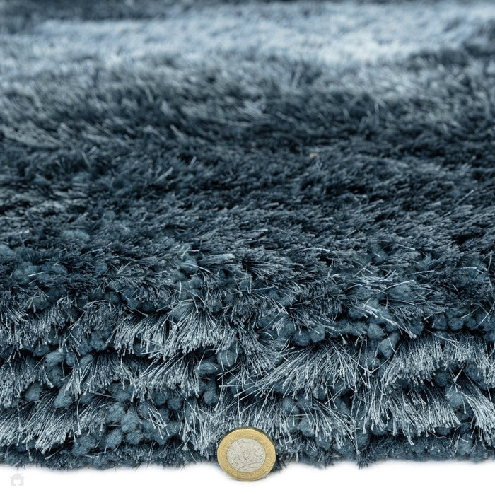 Plush Super Thick Heavyweight High-Density Luxury Hand-Woven Soft High-Pile Plain Polyester Shaggy Airforce Blue Round Rug