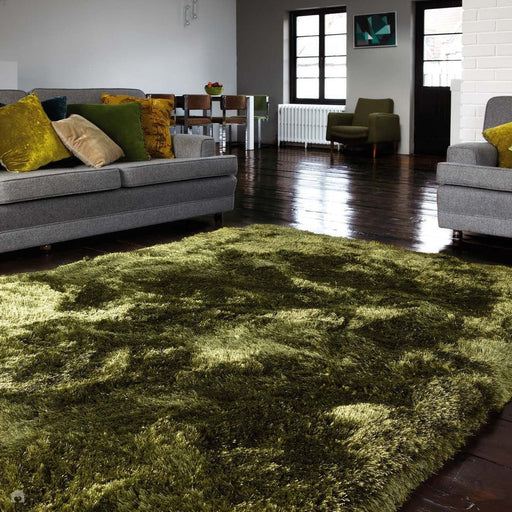 Pluche superdik, zwaargewicht luxe handgeweven zacht hoogpolig polyester shaggy groen tapijt met hoge dichtheid