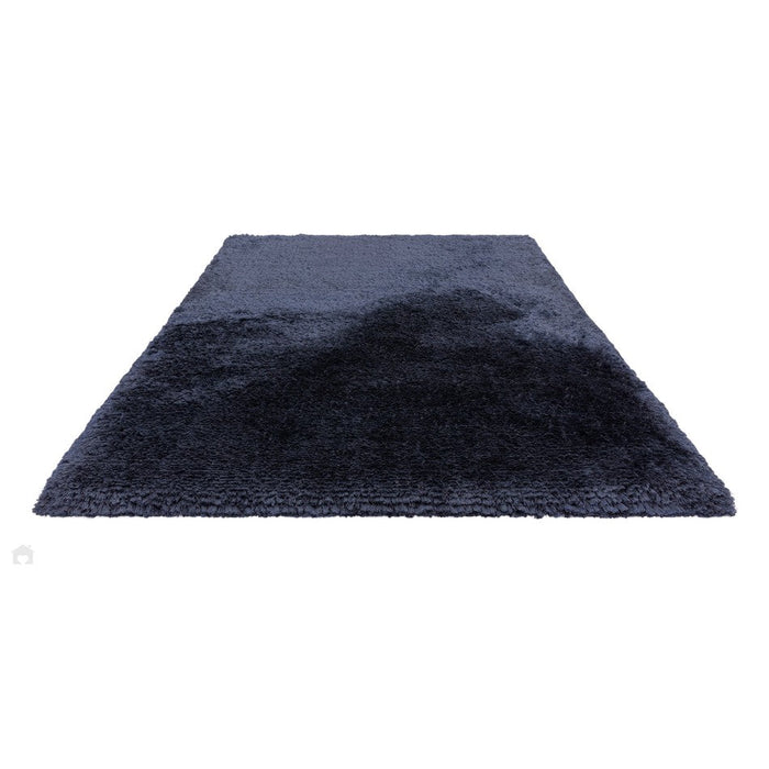 Plush Super Thick Heavyweight High-Density Luxury Hand-Woven Soft High-Pile Plain Polyester Shaggy Navy Blue Round Rug