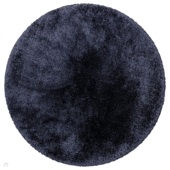 Plush Super Thick Heavyweight High-Density Luxury Hand-Woven Soft High-Pile Plain Polyester Shaggy Navy Blue Round Rug