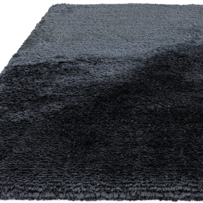 Plush Super Thick Heavyweight High-Density Luxury Hand-Woven Soft High-Pile Plain Polyester Shaggy Navy Blue Round Rug