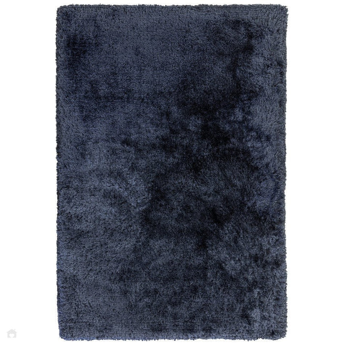 Plush Super Thick Heavyweight High-Density Luxury Hand-Woven Soft High-Pile Plain Polyester Shaggy Navy Blue Round Rug