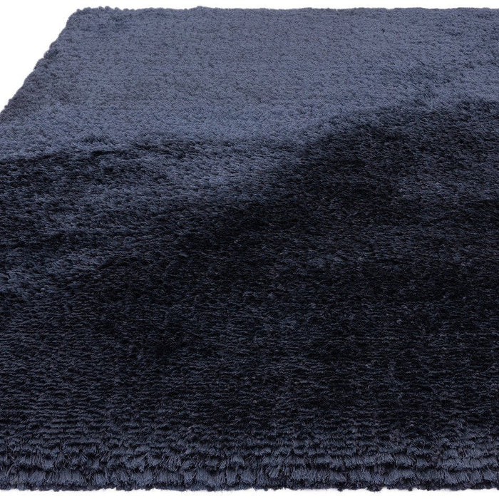 Plush Super Thick Heavyweight High-Density Luxury Hand-Woven Soft High-Pile Plain Polyester Shaggy Navy Blue Rug