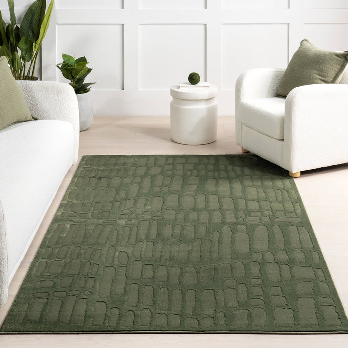 Pluche, wasbaar vloerkleed met textuur in bosgroen, 160 cm x 230 cm