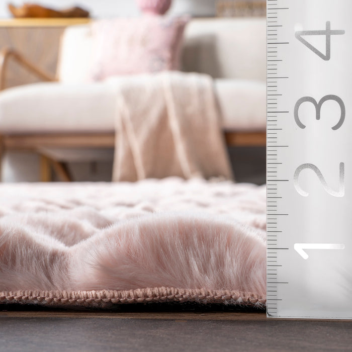 Plush Washable Blush Checkered Area Rug 120x180 cm