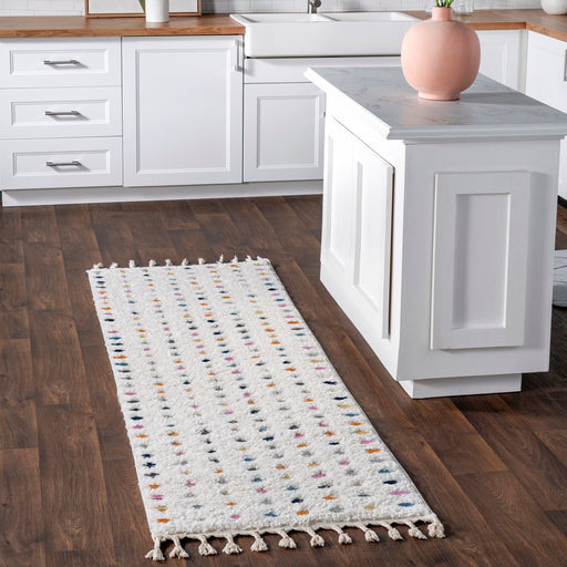 Polka Dot Shag Area Rug 80x150 cm Off White