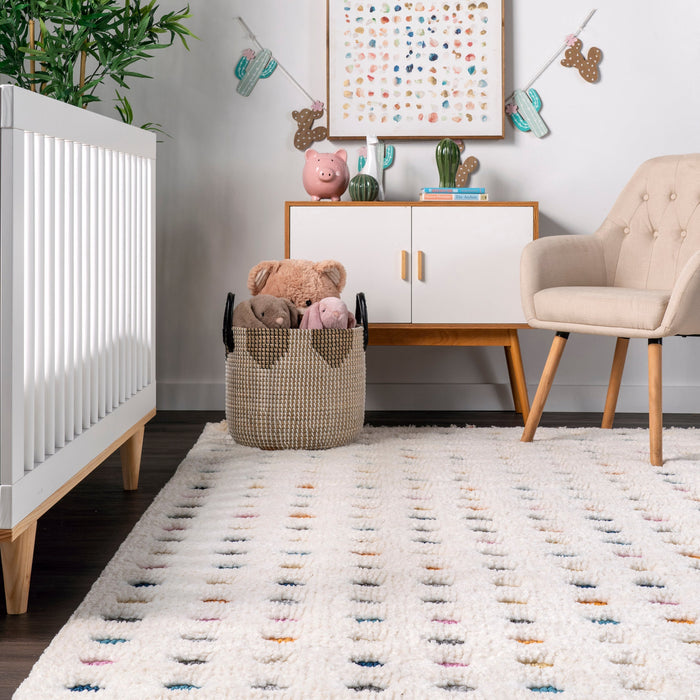 Polka Dot Shag Area Rug 80x150 cm Off White